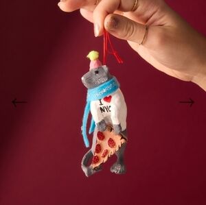 New Catbird Ornament PIZZA RAT WITH A PARTY HAT